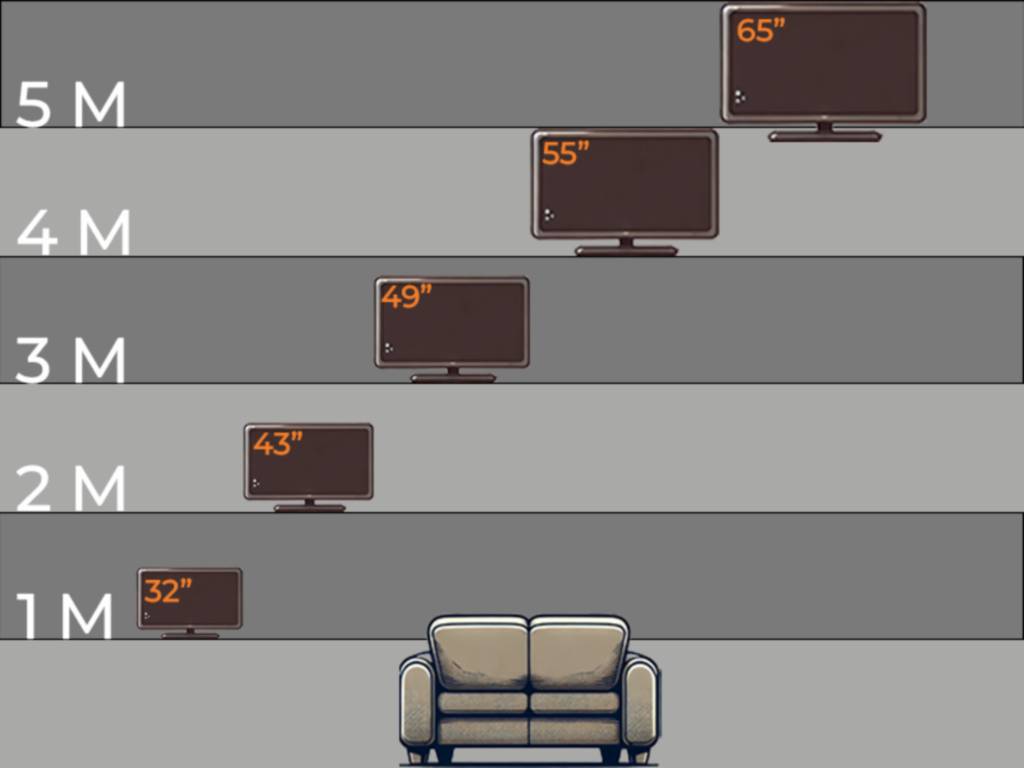 The different viewing distances per inches of a television pictured